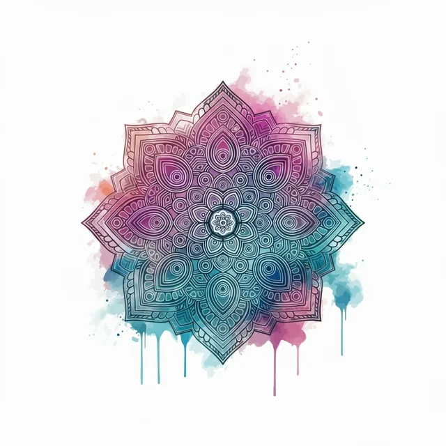 AI-generated watercolor mandala in pink and teal